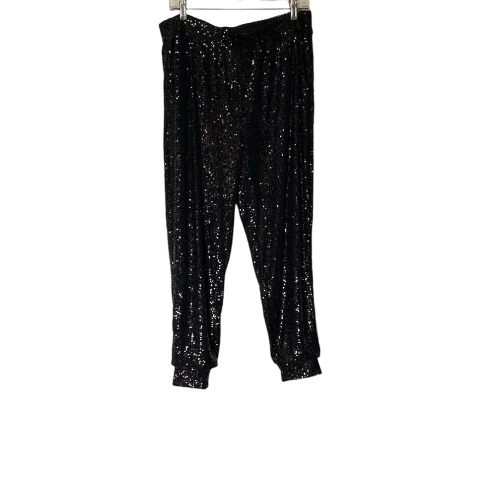 Jogger Style Black Sequined Pants